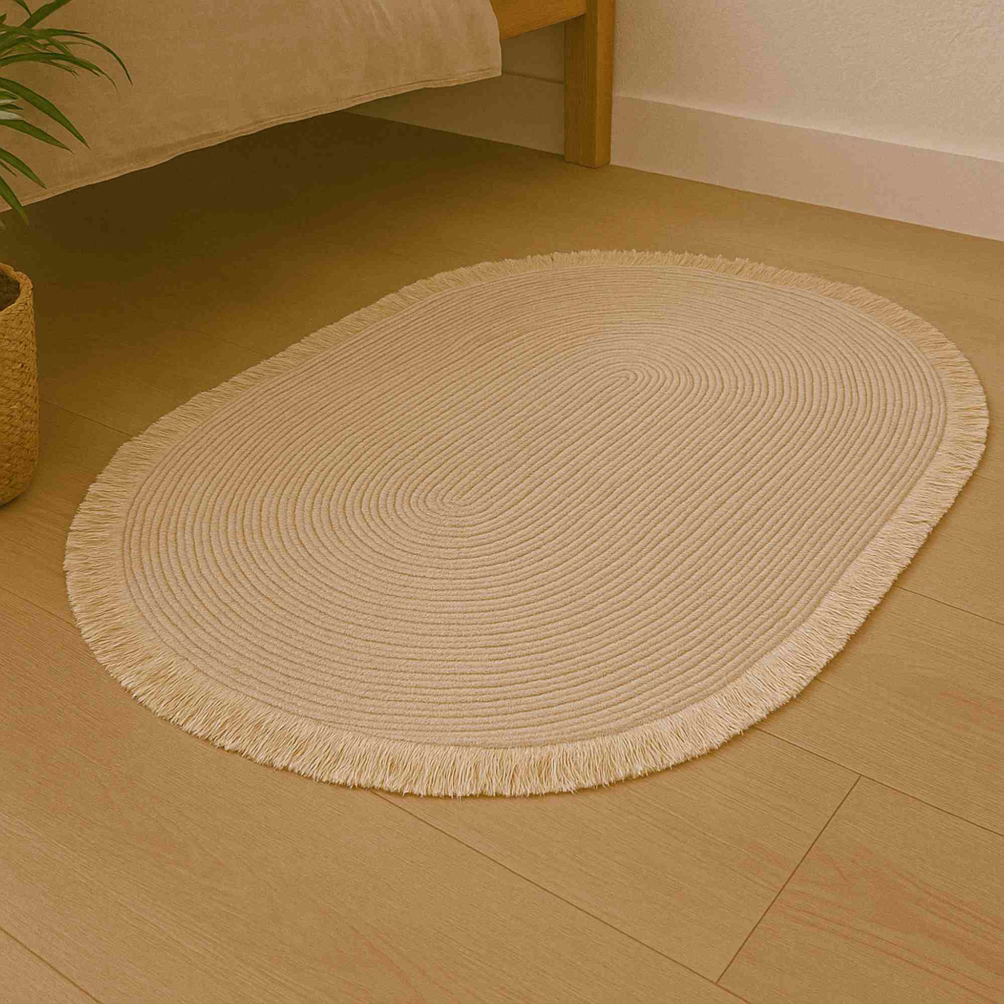 Alfombra ovalada de hoja de maíz con flecos 80x50cm