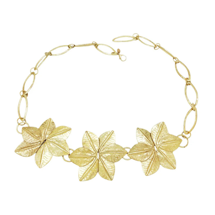 Cinturón Triple Hoja forma flor en cadena dorado y metal