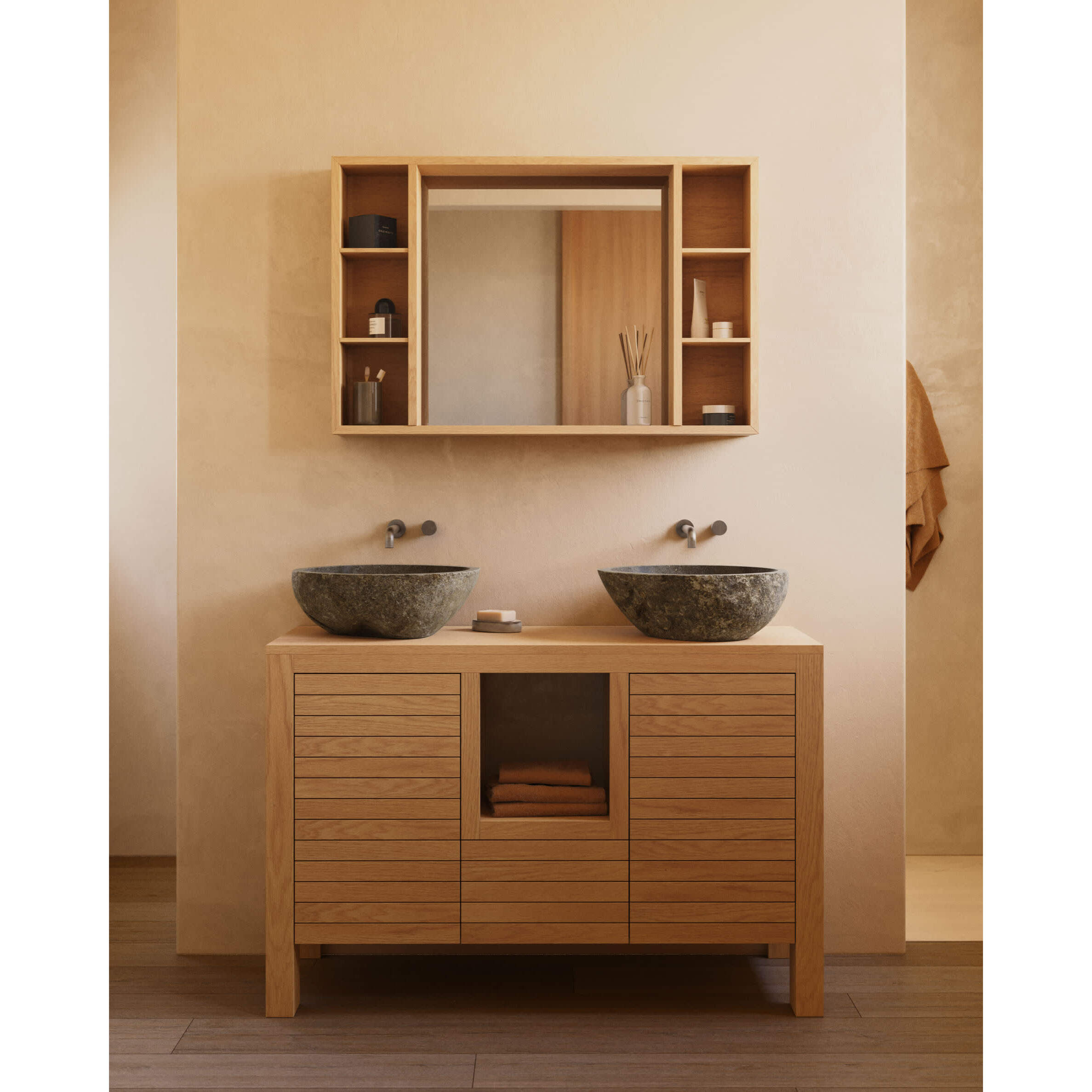 Mueble de baño Neria de madera maciza de teca acabado natural 120 x 45 cm