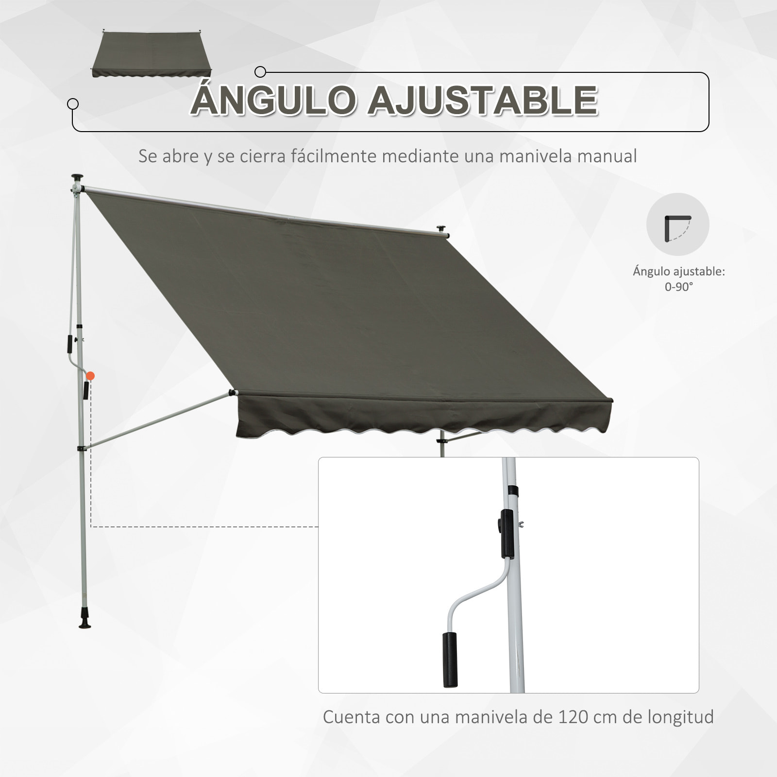 Toldo Portátil Balcón Plegable de Aluminio 3x1.5m Gris