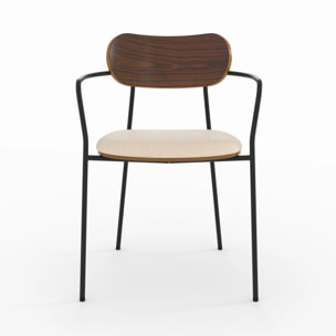 Lot de 2 chaises en tissu beige et placage en bois foncé - Marine