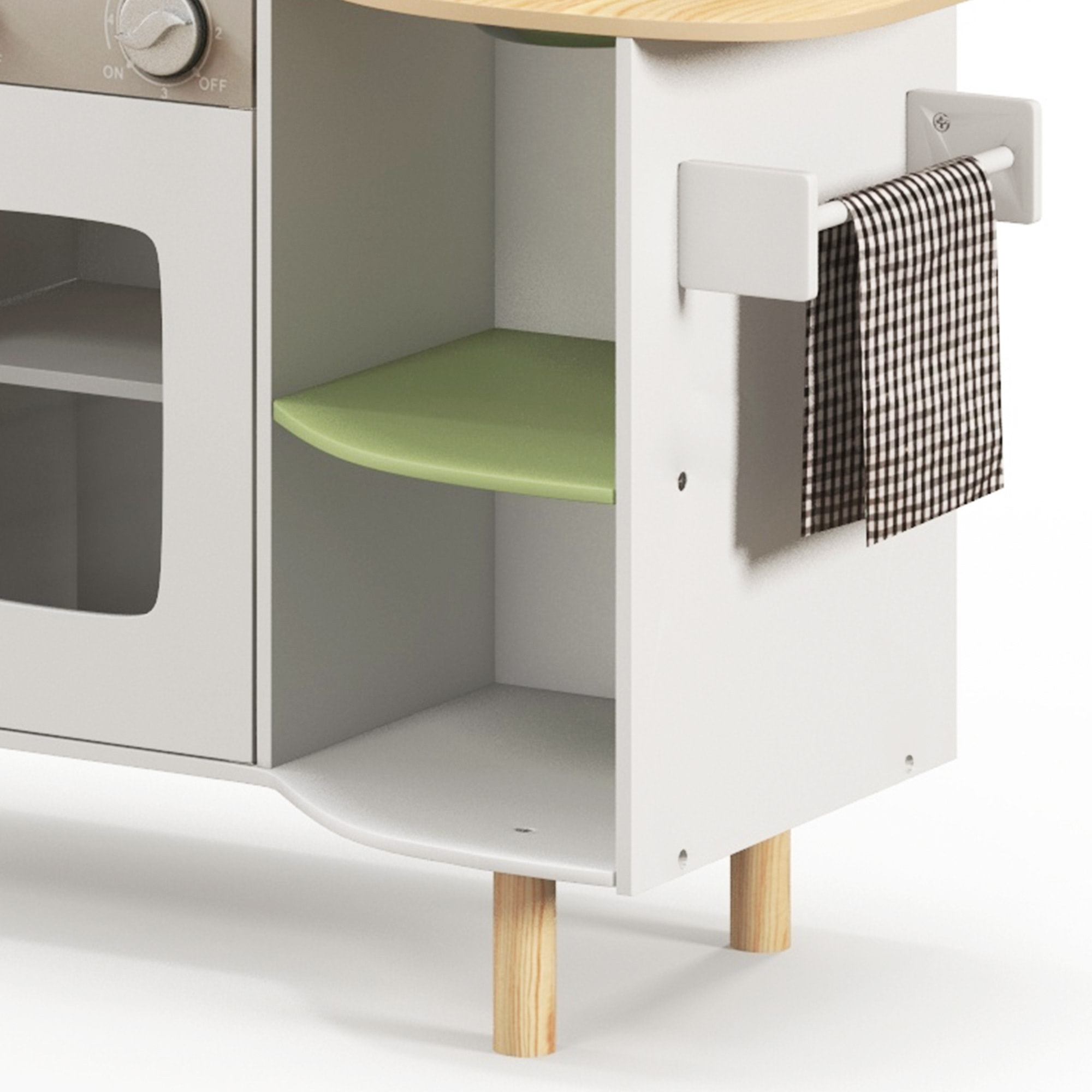 AIYAPLAY Cucina Giocattolo per Bambini 3-6 Anni con Macchina del Ghiaccio e Utensili, 84x34x89 cm, Bianco e Verde