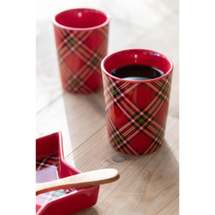 J-Line tasse Plaid - céramique - rouge - boîte de 2