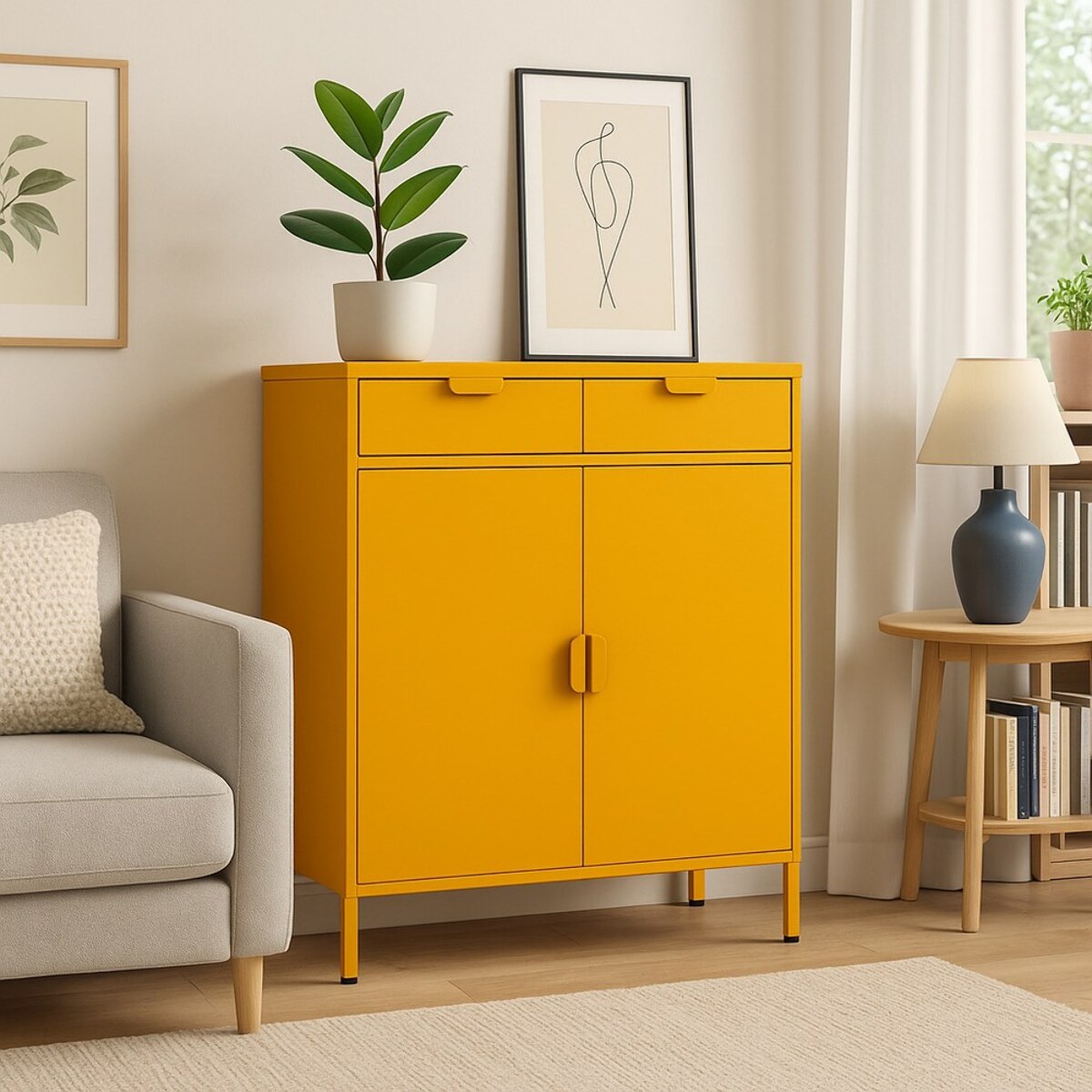 Credenza metallo 2 ante e 2 cassetti 80x38x110cm senape - Pop