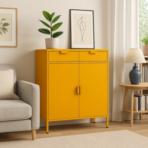 Credenza metallo 2 ante e 2 cassetti 80x38x110cm senape - Pop