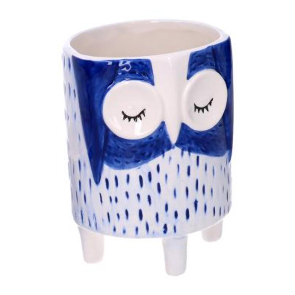 Portavaso in ceramica gufo blu cm ø11,3h15,5