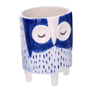 Portavaso in ceramica gufo blu cm ø11,3h15,5