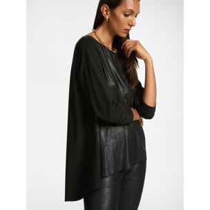 Elena Mirò - Camiseta de corte relajado en dos tejidos - Negro