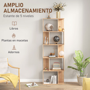 Librería de 5 Niveles, Estantería para Libros en Forma de S con 10 Estantes, para Sala de Estar, Dormitorio, Estudio, Oficina, 60x24x184,5 cm, Natural