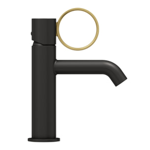 Mitigeur lavabo bas Vivienne noir mat avec bague laiton brossée