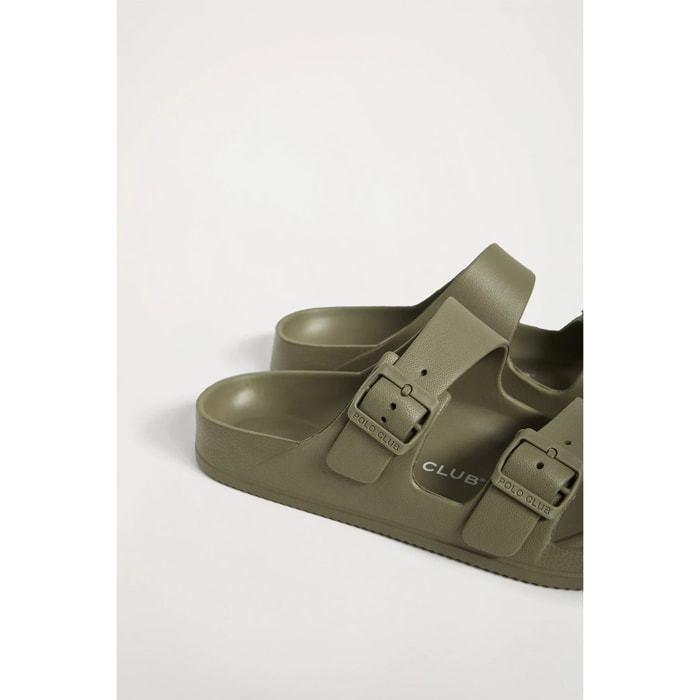 Ciabatte bio kaki da donna con fibbie