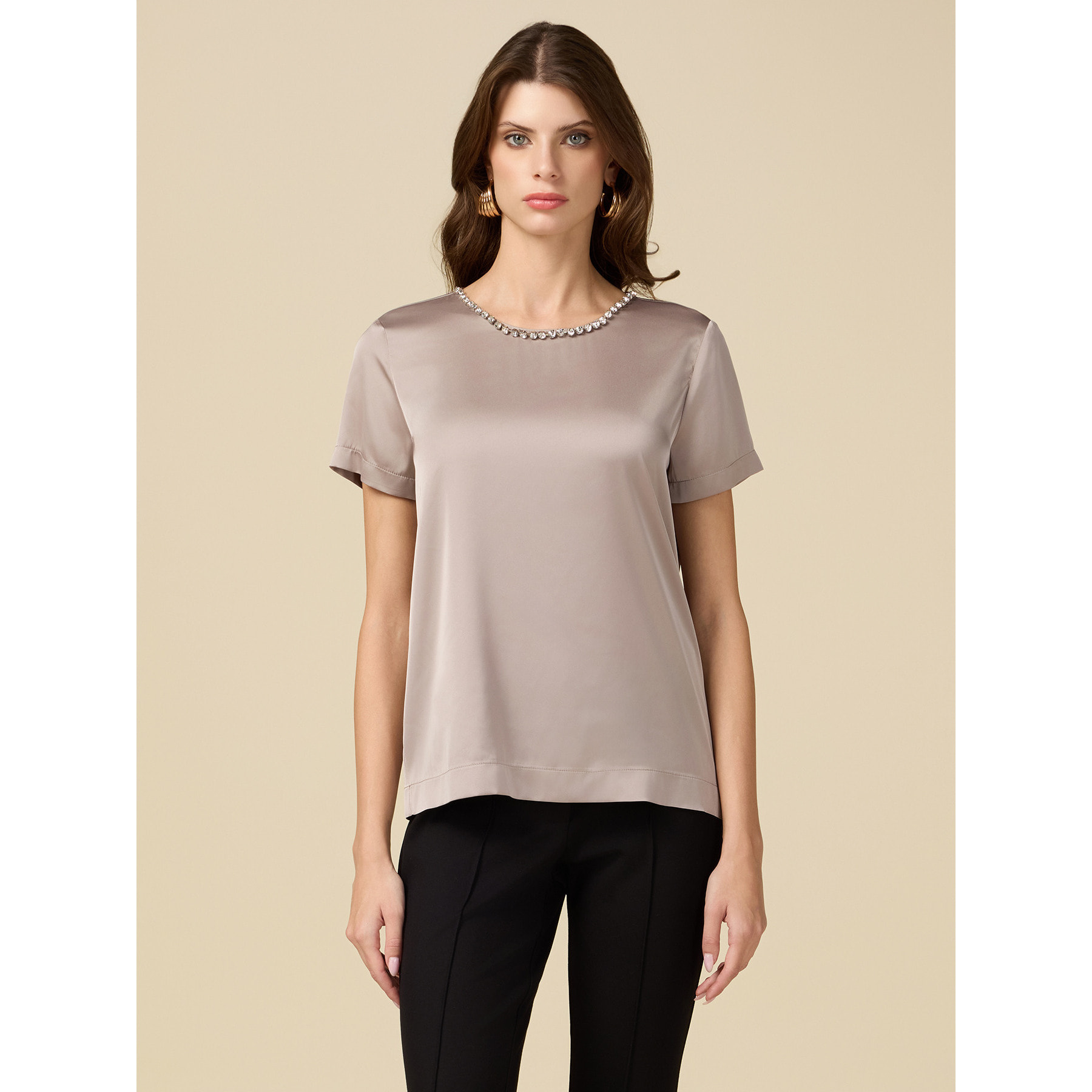 Oltre - Blusa in raso con castoni - Grigio