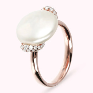 Anello Cocktail con Perla Coltivata d'Acqua Dolce Bianca e Cubic Zirconia