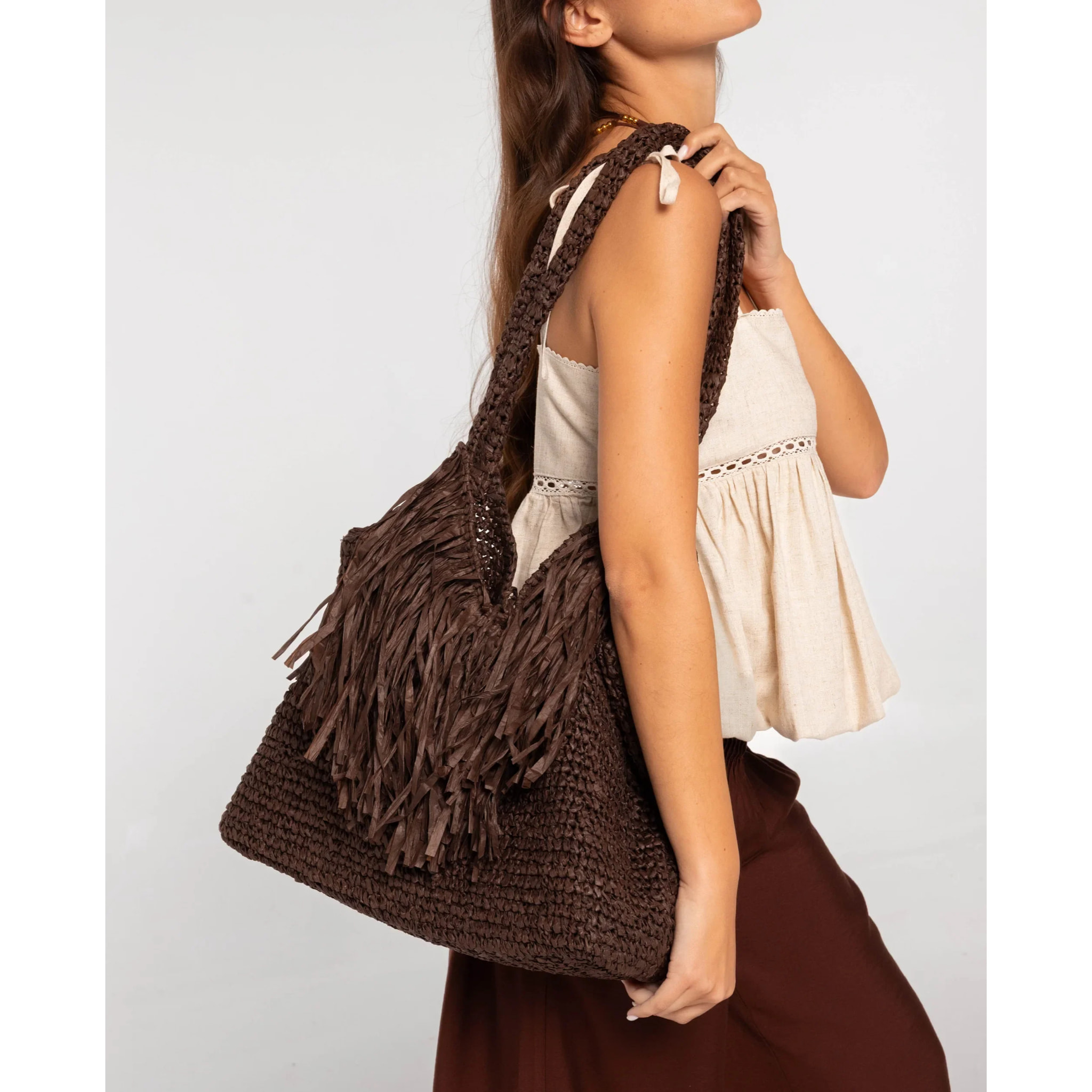 Bolso shopper de rafia de mujer