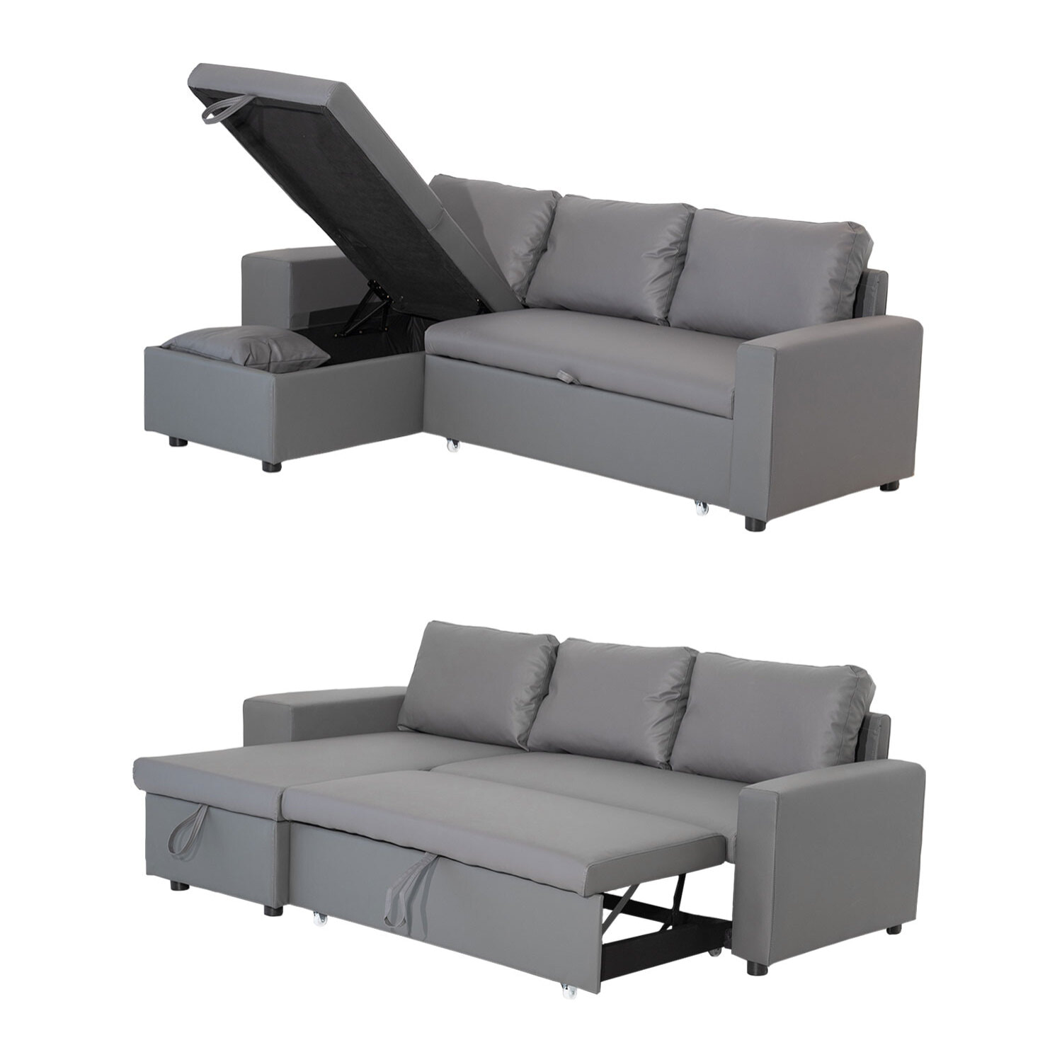 Canapé d'angle convertible TONY 3 places gris