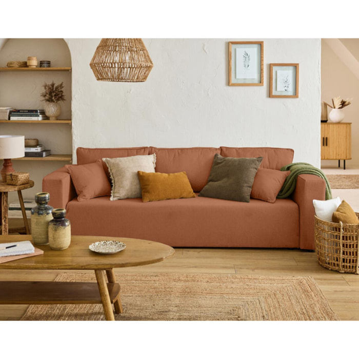 Topaze - canapé 3 places - convertible avec coffre - en tissu - Terracotta