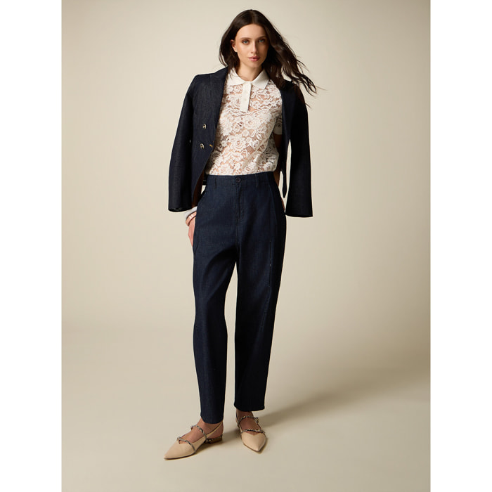 Oltre - Jeans baggy con bordado de lentejuelas - Azul