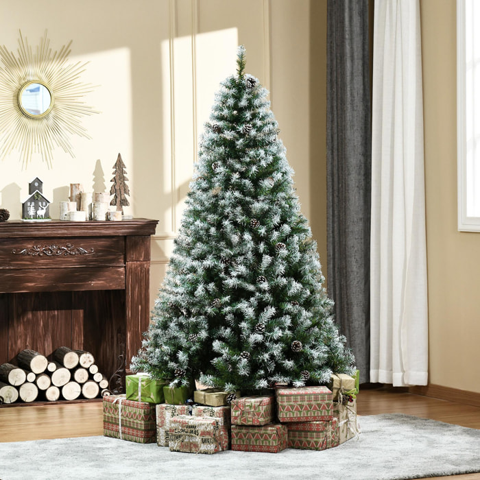 HOMCOM Árbol de Navidad Artificial 180 cm con Nieve Ignífugo con 800 Ramas 61 Piñas Hojas de PVC Apertura Automática Base Plegable y Soporte Metálico Decoración Navideña para Interiores Verde