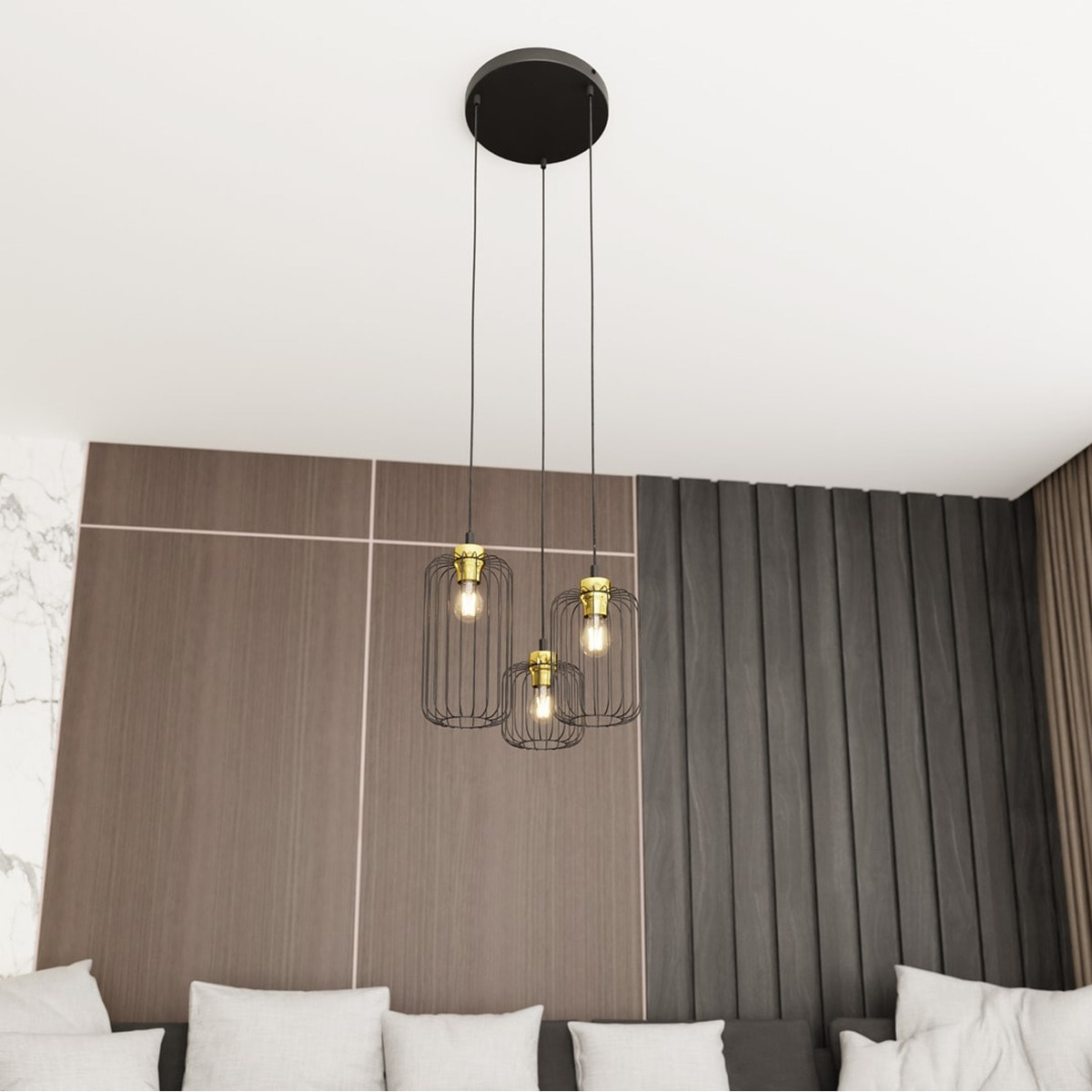 Lampada a sospensione Vander in acciaio nero opaco e oro lucido