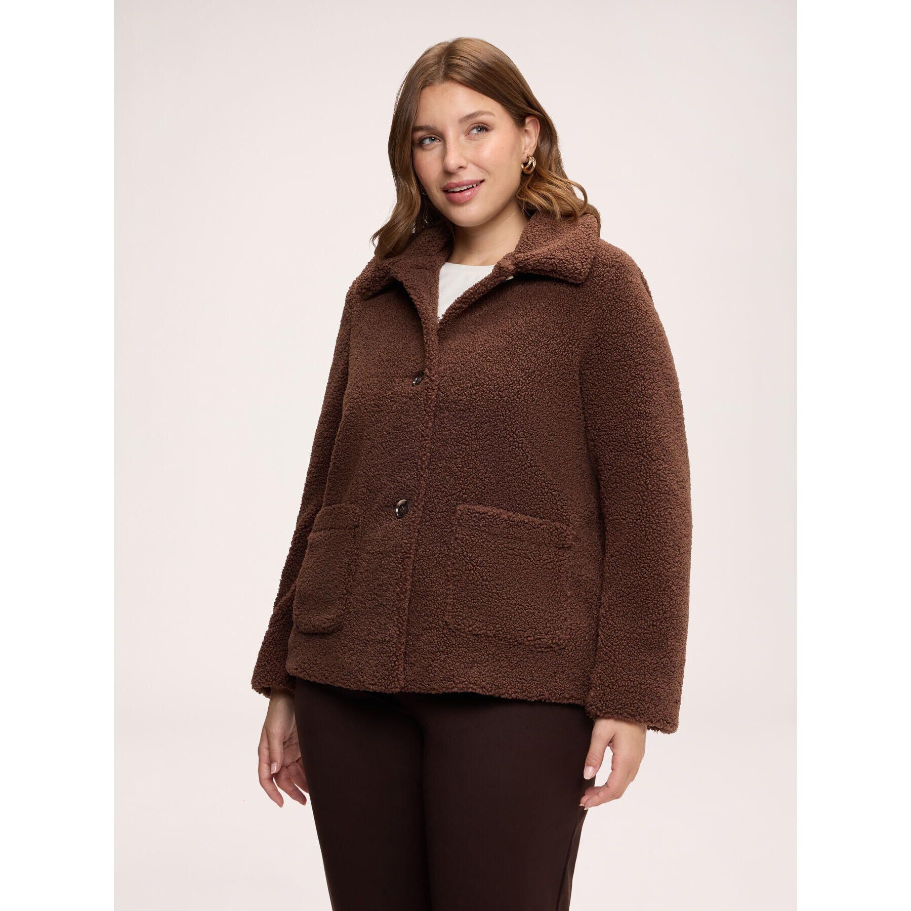 Fiorella Rubino - Giacca effetto teddy con collo a camicia - Marrone