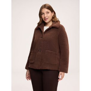 Fiorella Rubino - Giacca effetto teddy con collo a camicia - Marrone