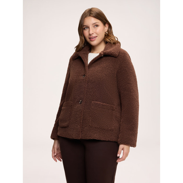 Fiorella Rubino - Giacca effetto teddy con collo a camicia - Marrone
