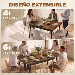 HOMCOM Mesa de Comedor Extensible, Mesa de Cocina Rectangular para 4-6 Personas, Estilo Industrial, Esquinas Redondeadas, 130-160x85x75 cm, Nogal Claro