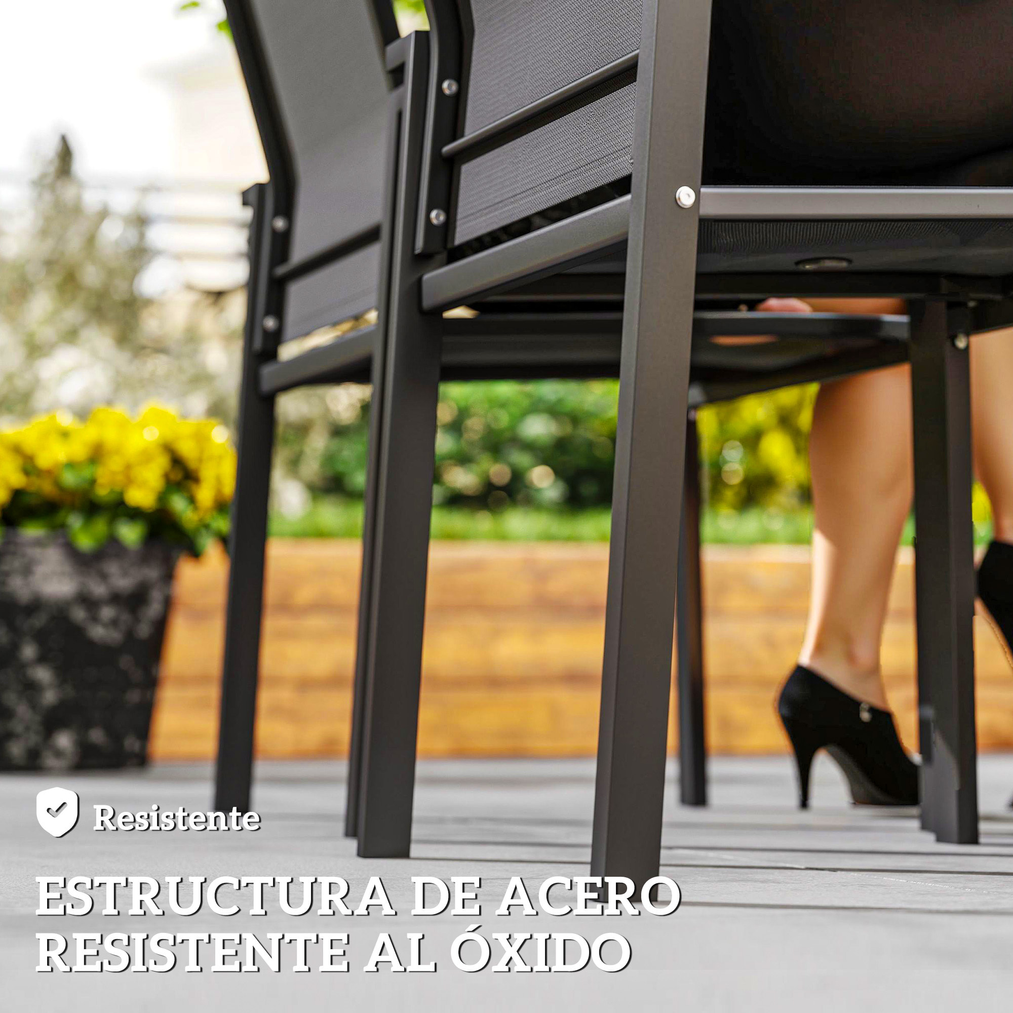 Juego de 2 Sillas de Jardín Exterior Sillas Terraza Exterior Apilables Sillones de Comedor con Tela Transpirable Marco de Acero Reposabrazos y Respaldo 56x58x89 cm Gris Oscuro