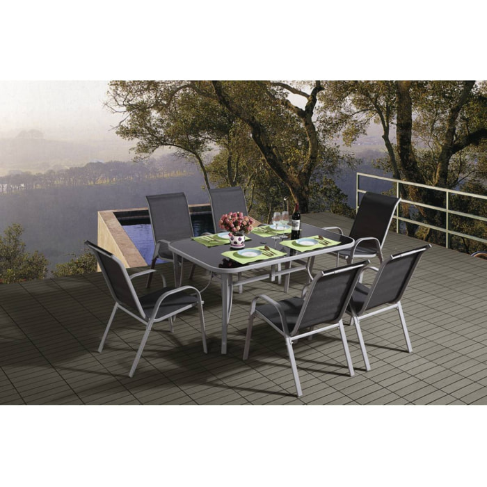 Table et chaises de jardin en textilène "Cordoba" - Phoenix - 6 places - Gris foncé