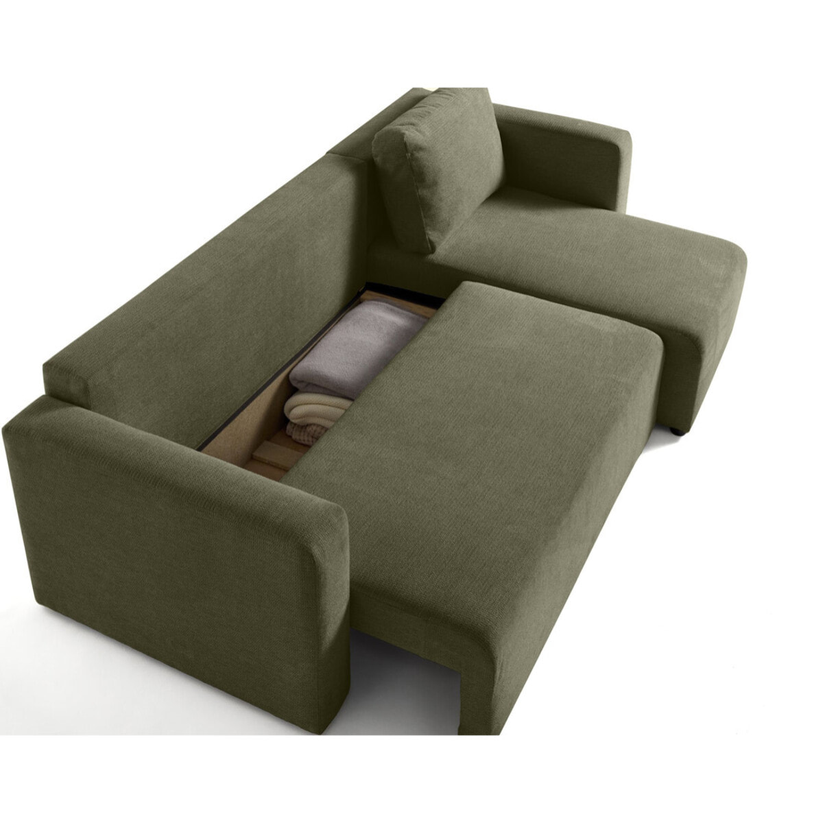 Canopy - canapé d'angle réversible - 4 places - convertible avec coffre - en tissu texturé - Vert
