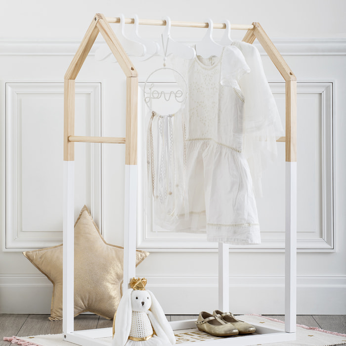 Portant à vêtements enfant "Maison" - bois & blanc 60x100 cm