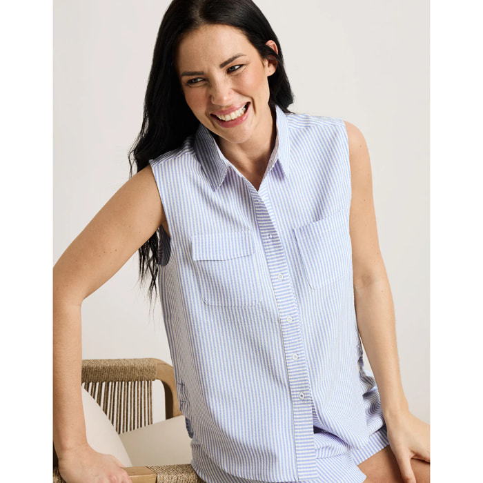 Camisa sin Mangas Azul Rayas - Salinasa