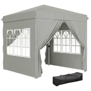 Carpa Plegable 2,5x2,5 m, Pop-up, Cenador Pabellón de Jardín con Altura Ajustable 3 Niveles, 4 Paredes Laterales, Ventanas y Bolsa Transporte, UPF50+, Impermeable para Fiestas, Exterior, Gris