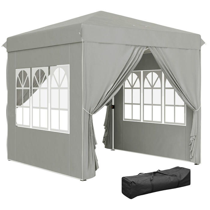 Carpa Plegable 2,5x2,5 m, Pop-up, Cenador Pabellón de Jardín con Altura Ajustable 3 Niveles, 4 Paredes Laterales, Ventanas y Bolsa Transporte, UPF50+, Impermeable para Fiestas, Exterior, Gris