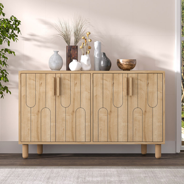 CIRACUSE Buffet 4 portes aspect bois design graphique120x73cm