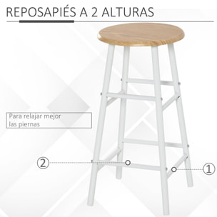 HOMCOM Juego de Mueble de Bar Set de Mesa Alta y 2 Taburetes con Estante de Almacenamiento y Marco de Metal para Cocina Comedor 80x50x90 cm Blanco y Natural