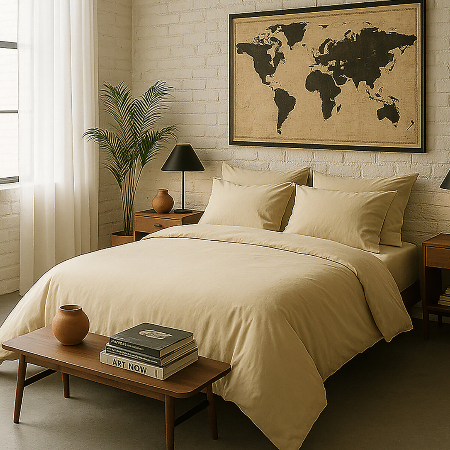 Housse de couette 100% percale de coton lavé écru naturel