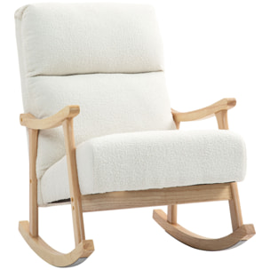 Mecedora de Borreguito Moderna Silla Mecedora con Patas y Reposabrazos de Madera de Haya Respaldo Alto Mecedora para Lactancia Carga 120 kg para Dormitorio Salón Crema