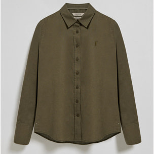 Camisa verde oscuro regular de lino y algodón con bordado Rigby Go