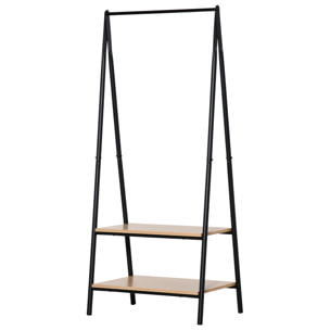 Portant à vêtements penderie style contemporain triangulaire dim. 64L x 43l x 149H cm 2 étagères MDF bois clair acier noir