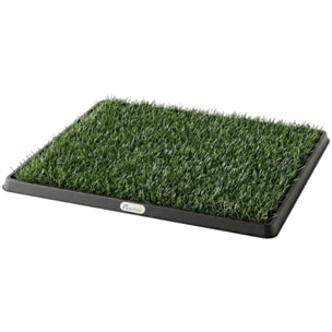Litière gazon synthétique chien 2 tapis 3 couches dim. 63L x 50l cm