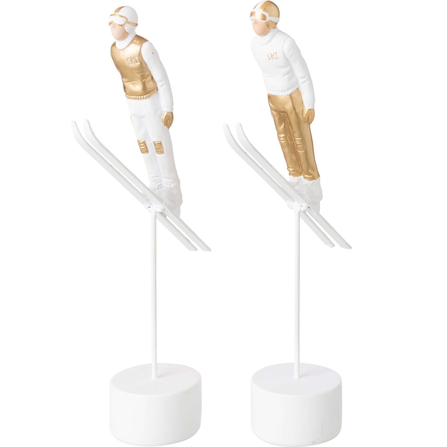 J-Line Skieur saut en longueur - polyrésine - blanc/doré - assortiment de 2
