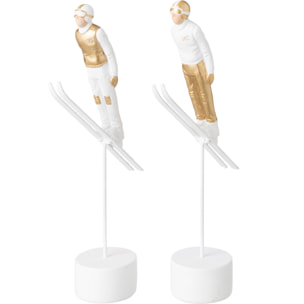 J-Line Skieur saut en longueur - polyrésine - blanc/doré - assortiment de 2