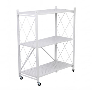 Estantería de Almacenamiento PLEGABLE de 3 Estantes con ruedas, SIN montaje 71x34x89cm color Blanco