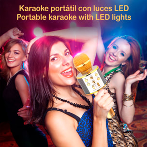 Microfono Karaoke multifunzione con luci e altoparlante integrato.