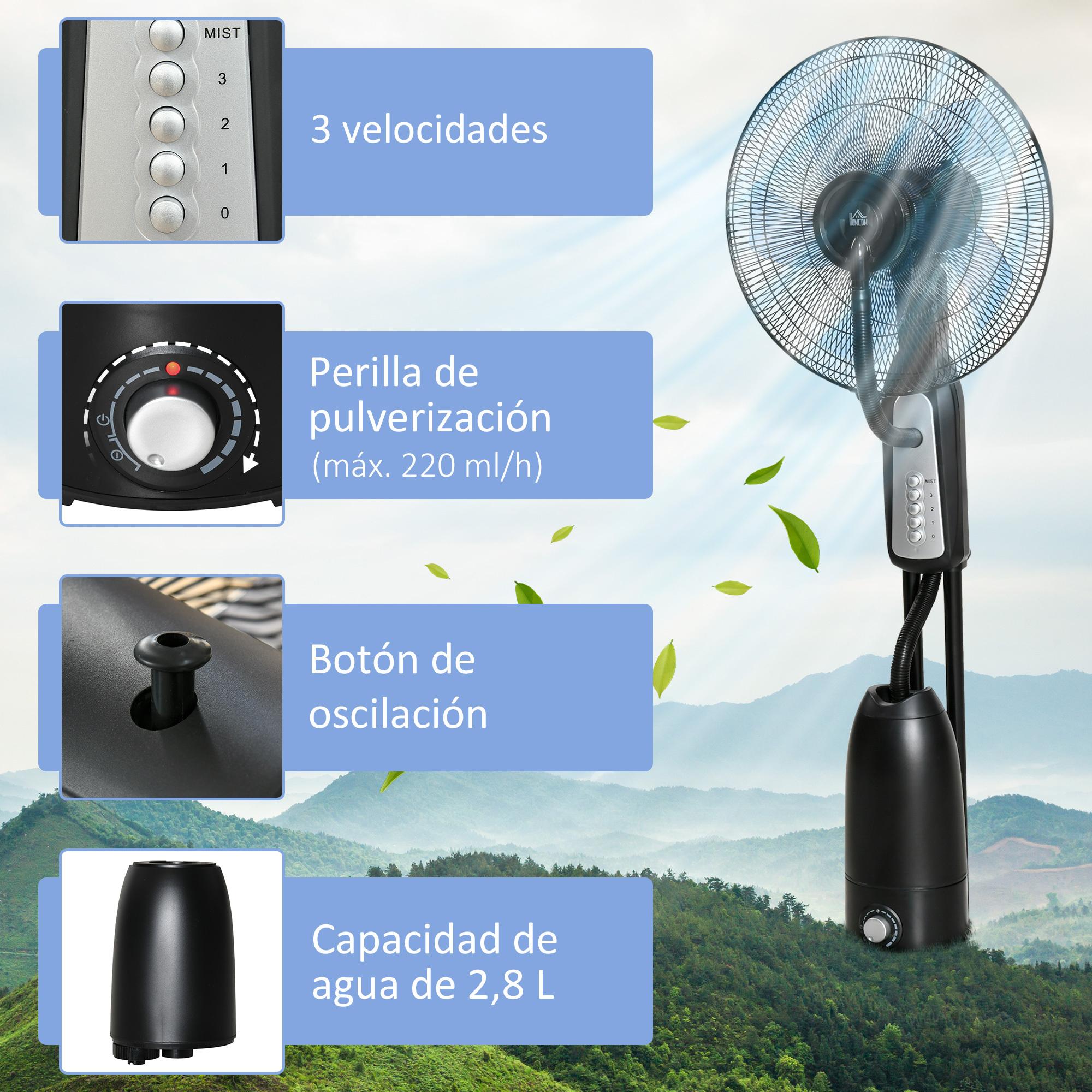 Ventilador de Pie con Nebulizador de Agua Oscilante Silencioso 3 Velocidad 2,8 L