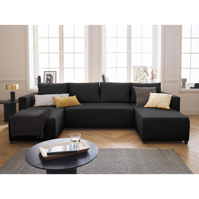 Regala - canapé panoramique - 7 places - convertible avec coffre - en tissu - Noir