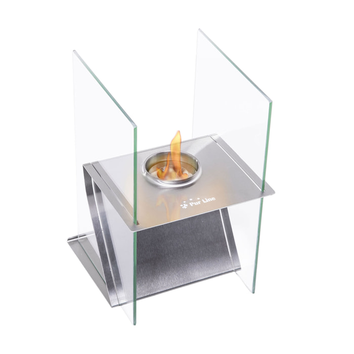 Cheminée de table à l'éthanol en acier inoxydable et verre trempé