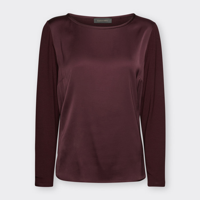Elena Mirò - Camiseta bimatérica en viscosa - Burgundy