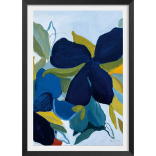 Poster fleurs bleues Affiche + cadre en bois - Noir